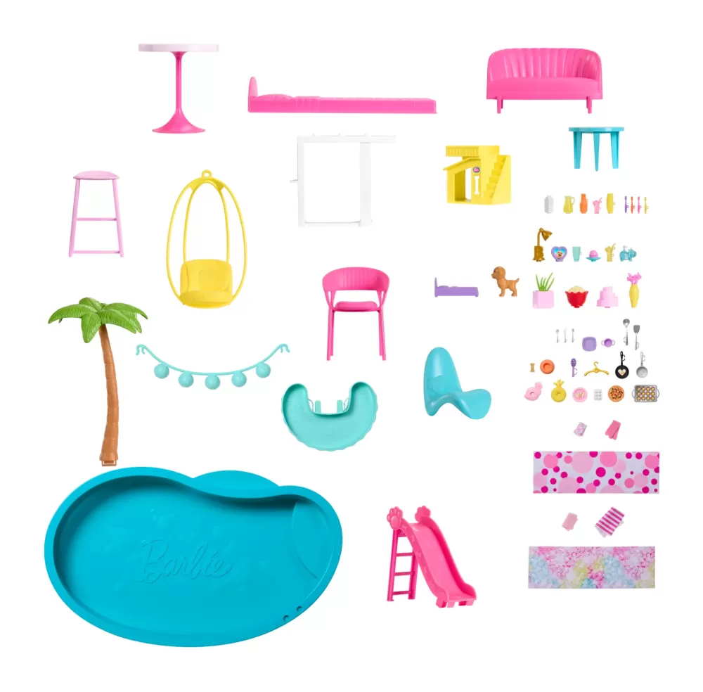 Outlet Casa Dei Sogni Di , Playset Casa Delle Bambole Con Piscina, Scivolo A 3 Piani, Ascensore E Aree Di Gioco Per Cuccioli, 75+ Accessori, 3+ Anni, Hmx10 Case Delle Bambole