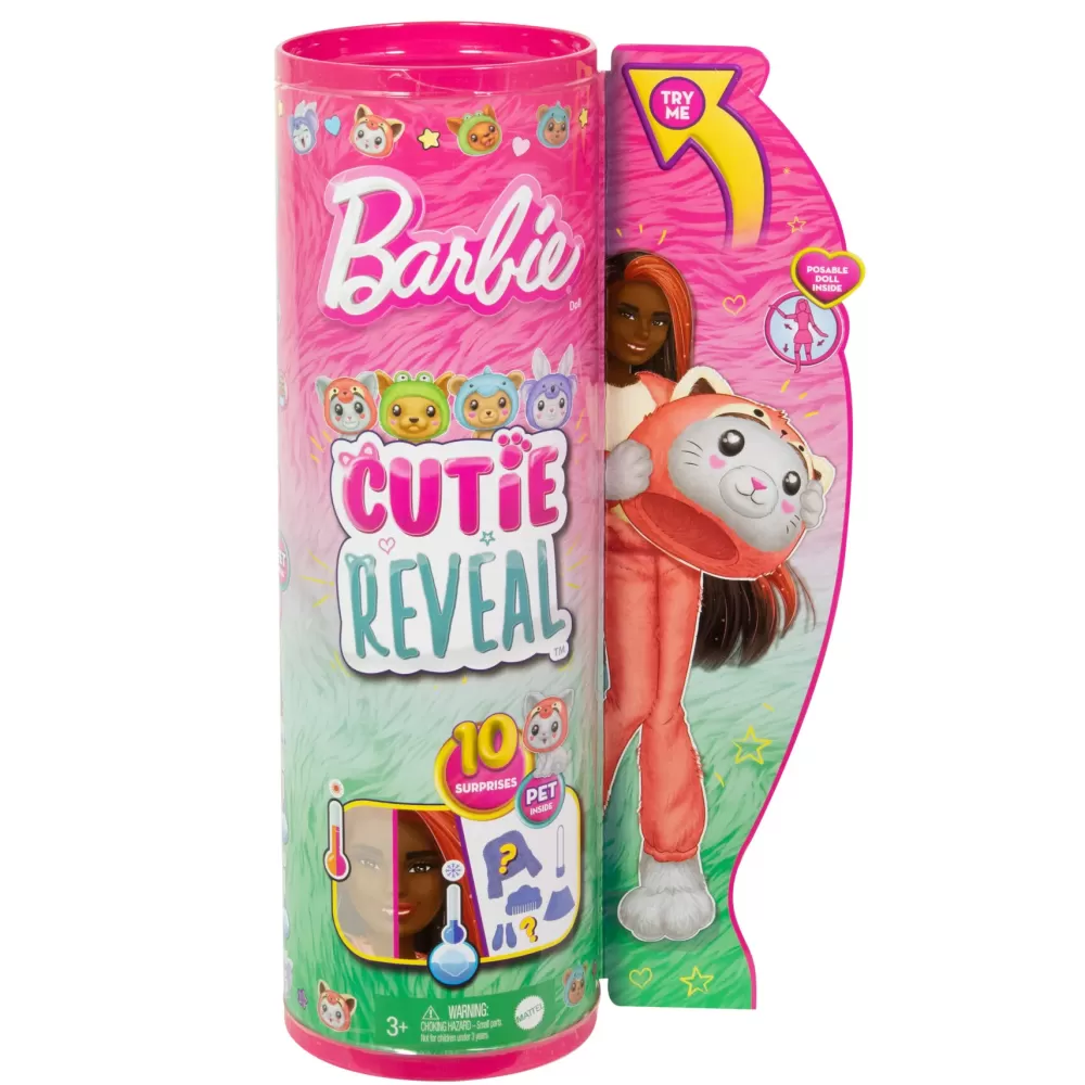 Store Cutie Reveal Bambola Con Costume Di Peluche Da Gattino-Panda Rosso E 10 Accessori A Sorpresa Cambia Colore, Serie Amici Cuccioli Fashion Dolls