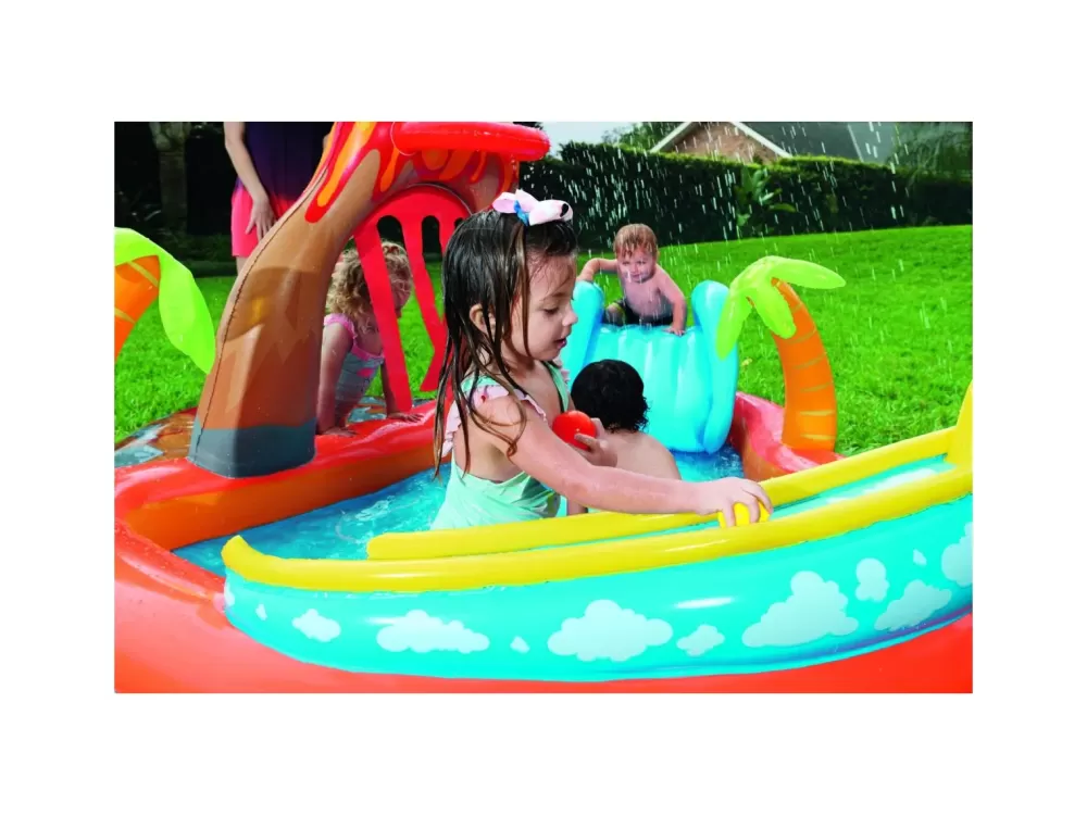 Cheap Play Center Vulcano 265X265X104 Cm Con Fondo Gonfiabile, Scivolo, Spruzzo, Gioco Con Anello E Palline Gonfiabili Per Bambini