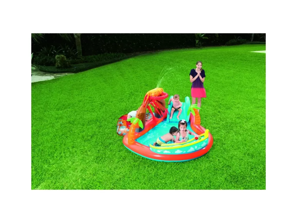 Cheap Play Center Vulcano 265X265X104 Cm Con Fondo Gonfiabile, Scivolo, Spruzzo, Gioco Con Anello E Palline Gonfiabili Per Bambini