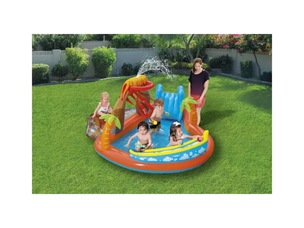 Cheap Play Center Vulcano 265X265X104 Cm Con Fondo Gonfiabile, Scivolo, Spruzzo, Gioco Con Anello E Palline Gonfiabili Per Bambini