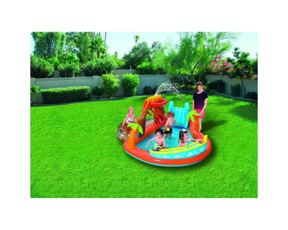 Cheap Play Center Vulcano 265X265X104 Cm Con Fondo Gonfiabile, Scivolo, Spruzzo, Gioco Con Anello E Palline Gonfiabili Per Bambini