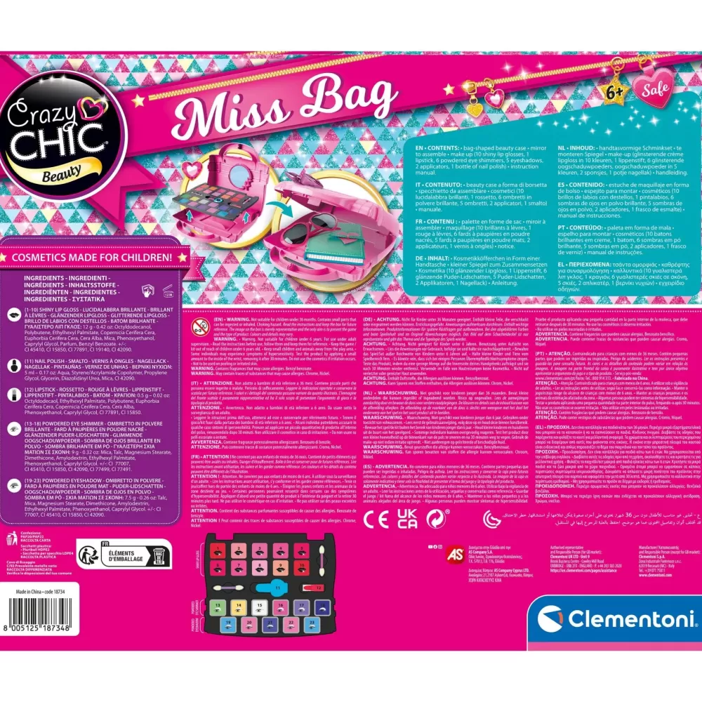 Outlet Clementoni 18734 Miss Bag Trousse, Set Trucchi Bambina Moda, Gioielli, Decorazioni, Cosmetici