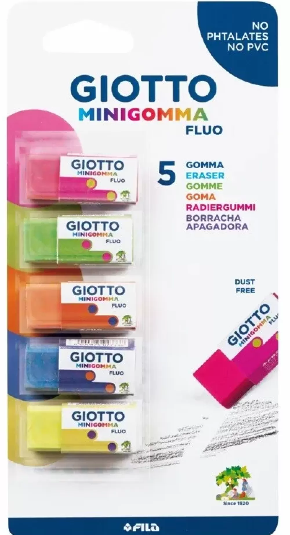 Hot Mini Gomma Fluo Confezione 5 Minigomme Colori Fluo Cancelleria E Accessori