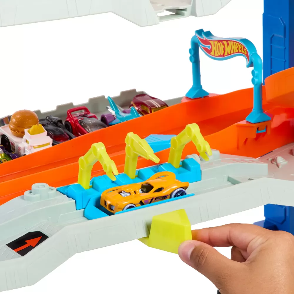 Fashion City Mega Garage Playset Con 2 Macchinine Die-Cast, Box Per Riporre Oltre 50 Macchinine Garage E Circuiti