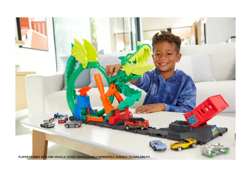 Fashion -Dragone Di Fuoco Con 1 Veicolo Die-Cast Incluso E Stazione Dei Pompieri, Giocattolo Per Bambini 5+ Anni, Hdp03 Garage E Circuiti