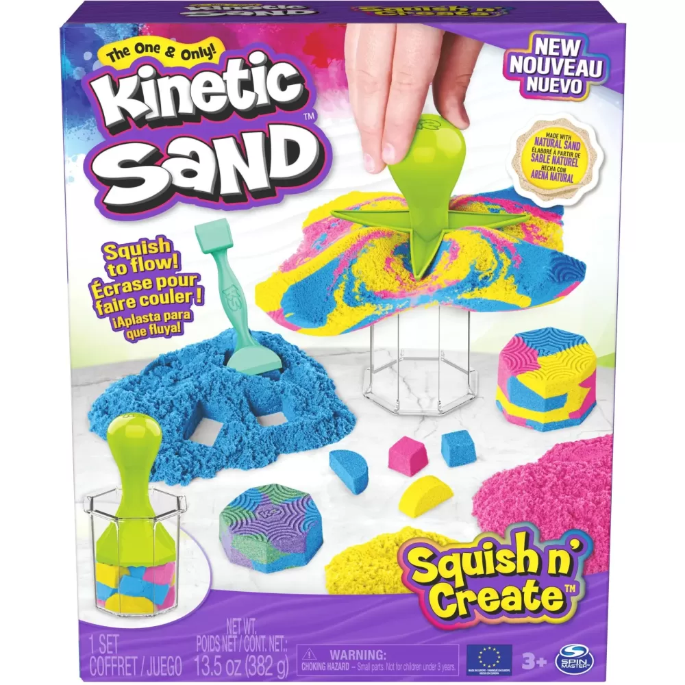 Hot , Set Gioco Squish N' Create, Sabbia Colorata In 3 Variazioni, Sabbia Cinetica 382 G, 5 Accessori Per Modellare La Sabbia, Giocattoli Per Bambini E Bambine 3 Anni Mosaici, Sabbia, Glitter