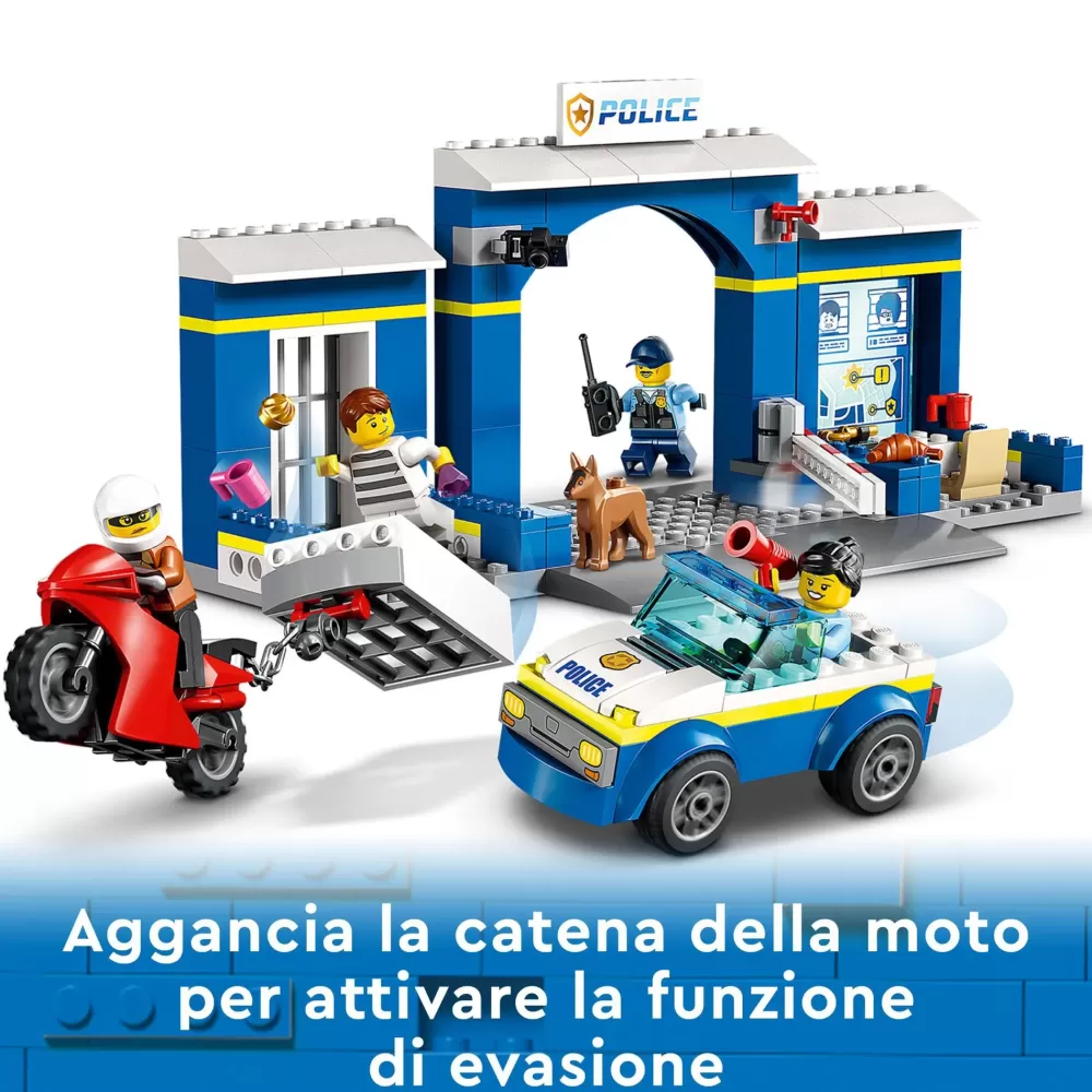 Outlet 60370 Inseguimento Alla Stazione Di Polizia, Macchina E Moto Giocattolo, Minifigure E Cane, Giochi Per Bambini 4+ Mattoncini