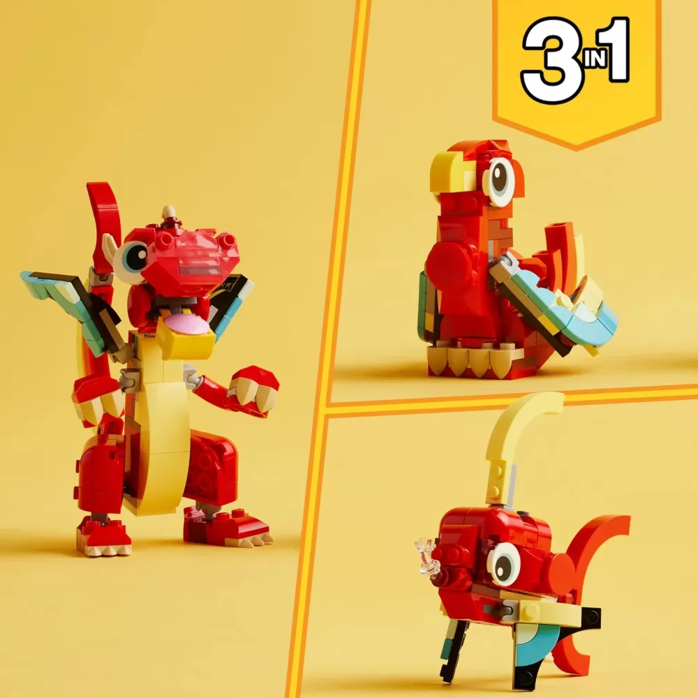 Best Sale 31145 3In1 Drago Rosso, Giochi Per Bambini Di 6+ Anni, Action Figure Ricostruibile In Pesce E Fenice Giocattolo Mattoncini