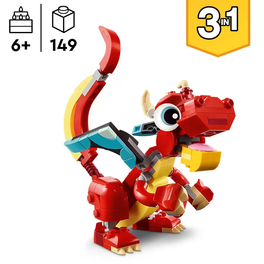 Best Sale 31145 3In1 Drago Rosso, Giochi Per Bambini Di 6+ Anni, Action Figure Ricostruibile In Pesce E Fenice Giocattolo Mattoncini