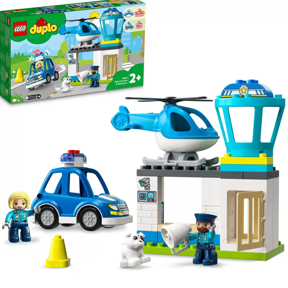 New Duplo 10959 Stazione Di Polizia Ed Elicottero, Set Per Bambini Di 2+ Anni, Macchina Giocattolo Con Luci E Sirene Mattoncini