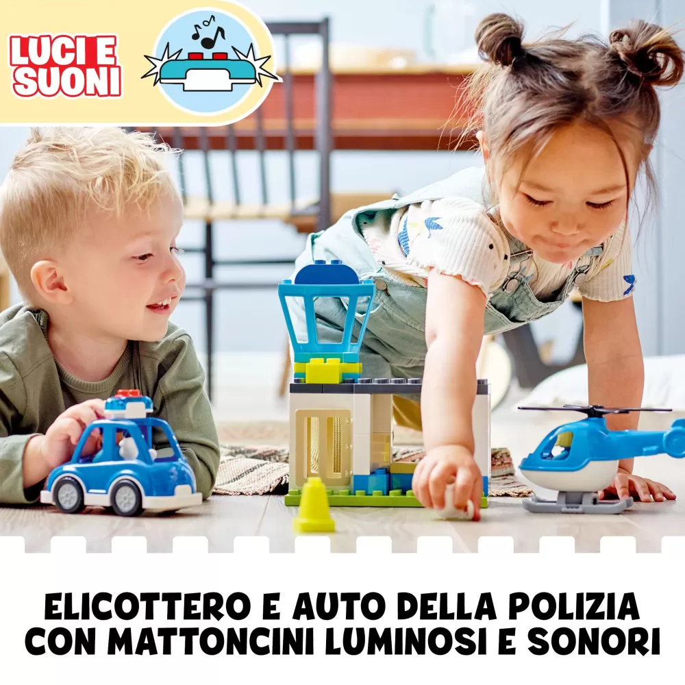 New Duplo 10959 Stazione Di Polizia Ed Elicottero, Set Per Bambini Di 2+ Anni, Macchina Giocattolo Con Luci E Sirene Mattoncini
