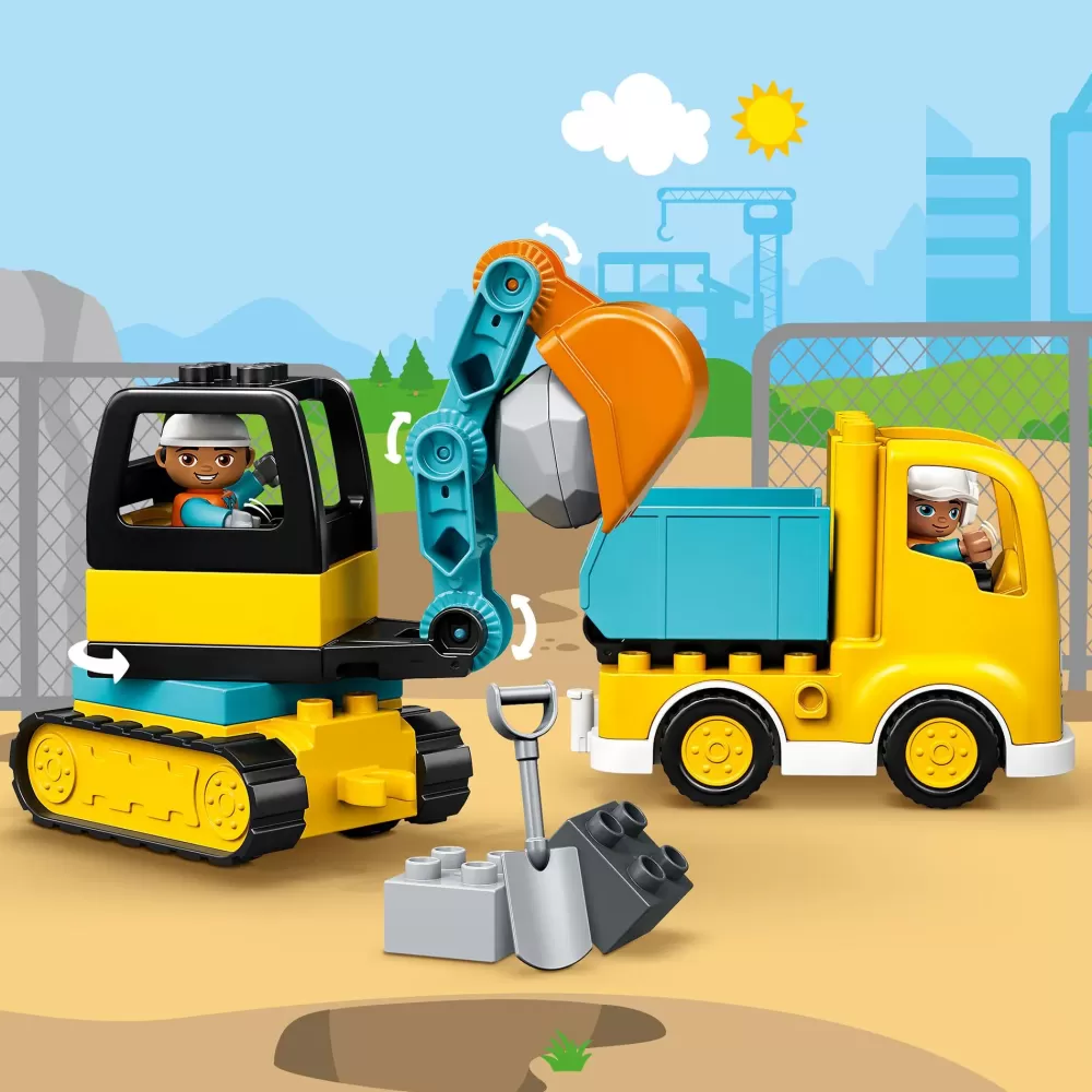 Clearance Duplo Town 10931 Camion E Scavatrice Cingolata, Scavatore Giocattolo, Sviluppo Delle Abilita Motorie, Giochi Per Bambini Mattoncini