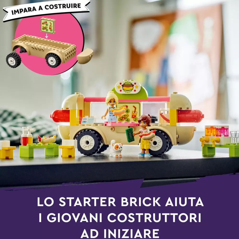 Clearance 42633 Food Truck Hot-Dog, Giochi Per Bambini 4+, Piccolo Camion Giocattolo Con Cucina, 2 Mini Bamboline E Gatto Mattoncini