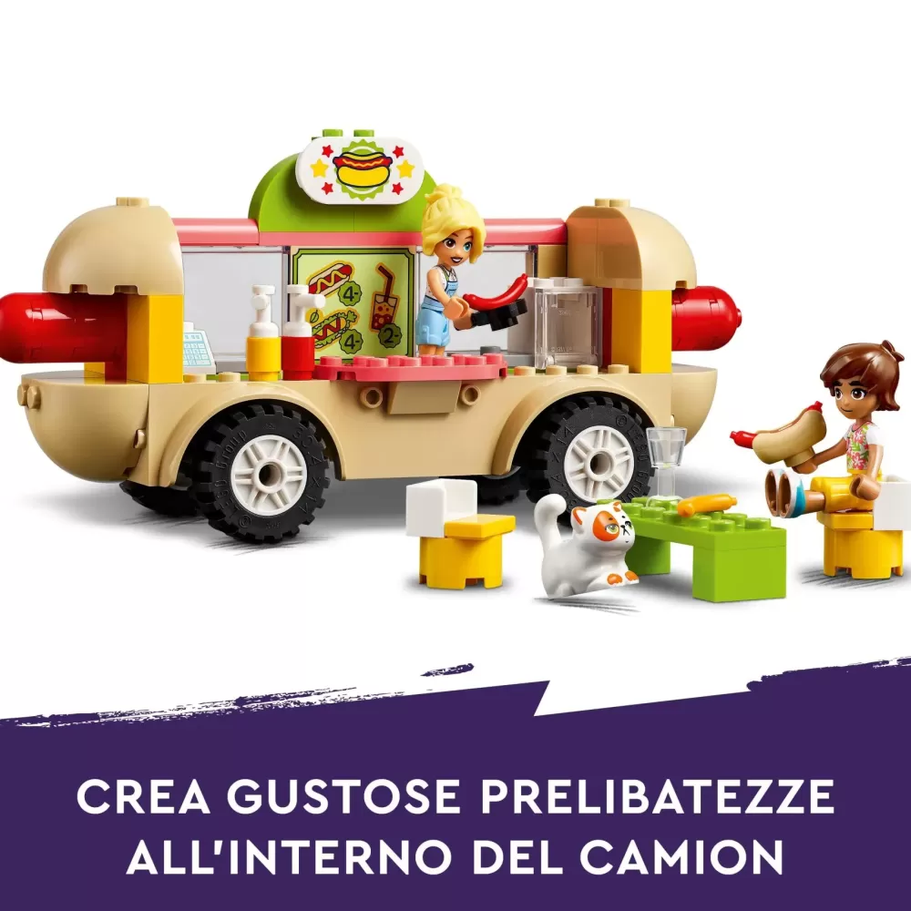 Clearance 42633 Food Truck Hot-Dog, Giochi Per Bambini 4+, Piccolo Camion Giocattolo Con Cucina, 2 Mini Bamboline E Gatto Mattoncini