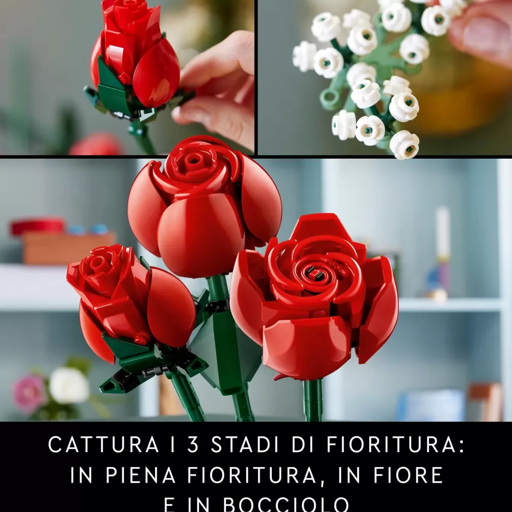 Sale Icons 10328 Bouquet Di Rose, Set Fiori Finti Per Adulti, Decorazione Casa, Idea Regalo Per Lei O Lui, Collezione Botanica Mattoncini