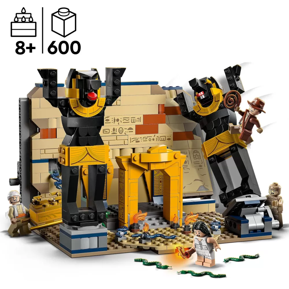 New Indiana Jones 77013 Fuga Dalla Tomba Perduta, Gioco Con Tempio E Minifigure Della Mummia Da I Predatori Dell'Arca Perduta Mattoncini