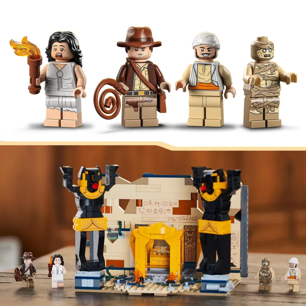 New Indiana Jones 77013 Fuga Dalla Tomba Perduta, Gioco Con Tempio E Minifigure Della Mummia Da I Predatori Dell'Arca Perduta Mattoncini
