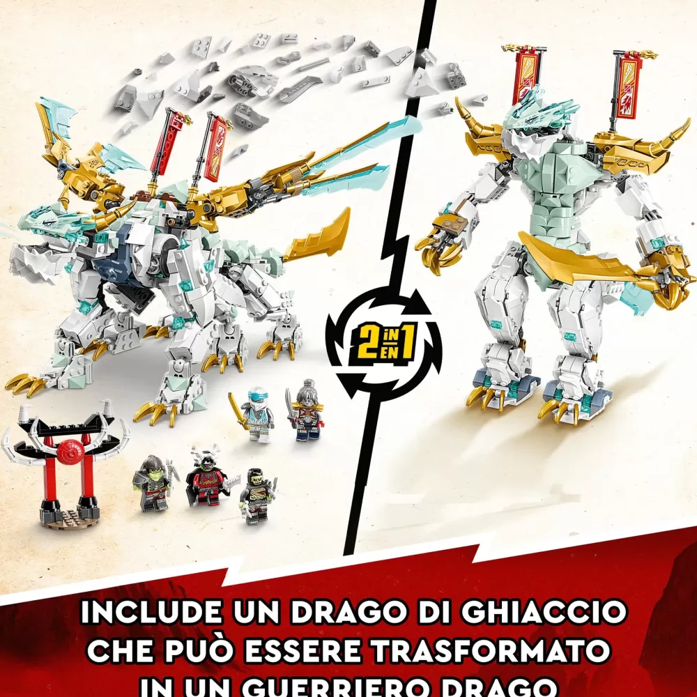 Clearance 71786 Drago Di Ghiaccio Di Zane 2In1 Con Drago Giocattolo E Guerriero Action Figure, Kit Modellismo Per Bambini Mattoncini
