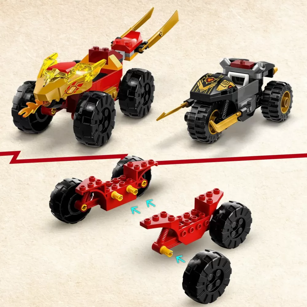 New 71789 Battaglia Su Auto E Moto Di Kai E Ras, Veicoli Giocattolo Con 2 Minifigure, Giochi Ninja Per Bambini 4+ Anni Mattoncini