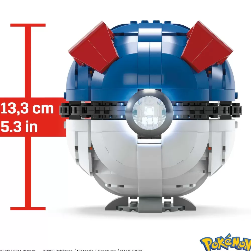 Best Mega Pokemon Mega Ball Gigante, Set Da Costruire Con 299 Pezzi E Luci, Pulsante Centrale Si Illumina E Lampeggia Set Costruzioni