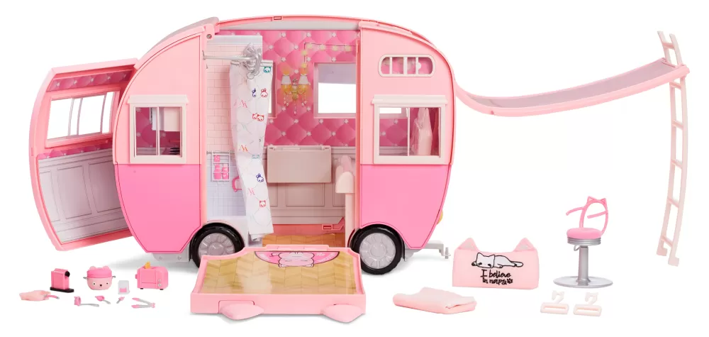 Sale Na Na Na Surprise Kitty-Cat-Camper Rosa Con Orecchie E Coda Da Gatto 7 Aree Di Giochi Tra Cui Cucina Completa, Amaca E Accessori Fashion Dolls