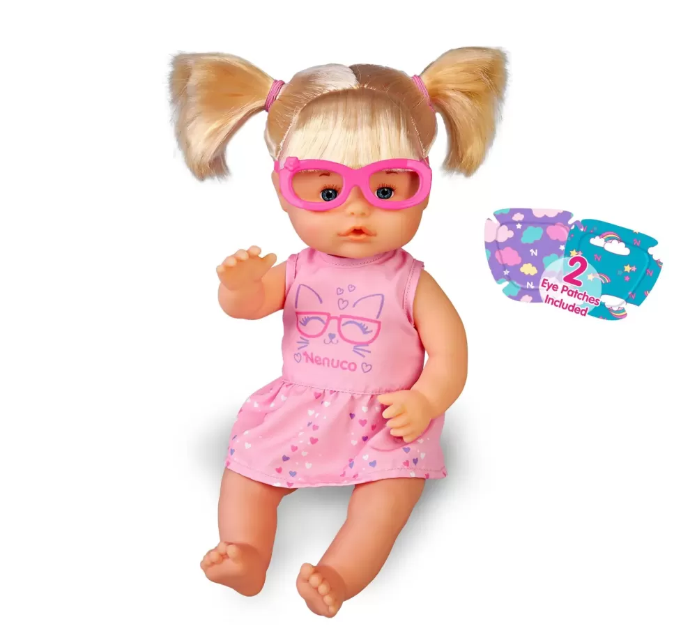 New Occhiali, Bambola 35 Cm, Corpo Rigido, Con Occhiali Rosa Bambolotti