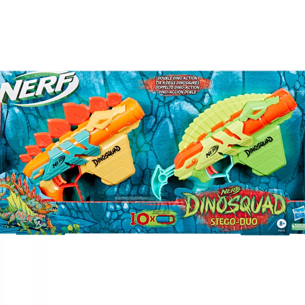 Outlet , Dinosquad Stego-Duo, 2 Blaster, 10 Dardi Elite 2.0, 2 Design A Forma Di Stegosauro, Blaster In Gommapiuma Per Giochi All'Aperto Di Bambini E Bambine Giochi Di Abilita E Sport