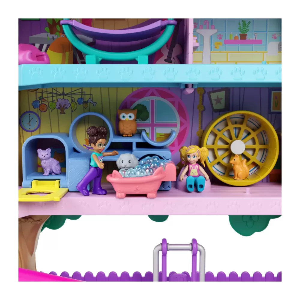 Outlet Pollyville Casa Sull'Albero Dei Cuccioli, Playset A 5 Piani, 15+ Pezzi Gioco: 2 Bambole, Veicolo, 4 Animali E Accessori, Giocattolo Per Bambini 4+ Anni Mini Dolls