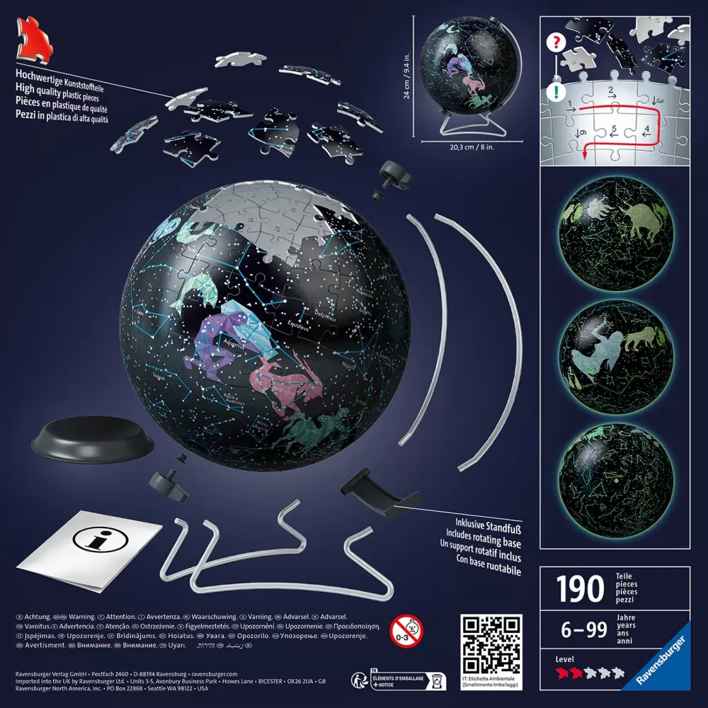 New Globo Glow In The Dark Costellazioni, Impara Al Geografia In Inglese, 180 Pezzi, 6+ Anni Puzzle 3D