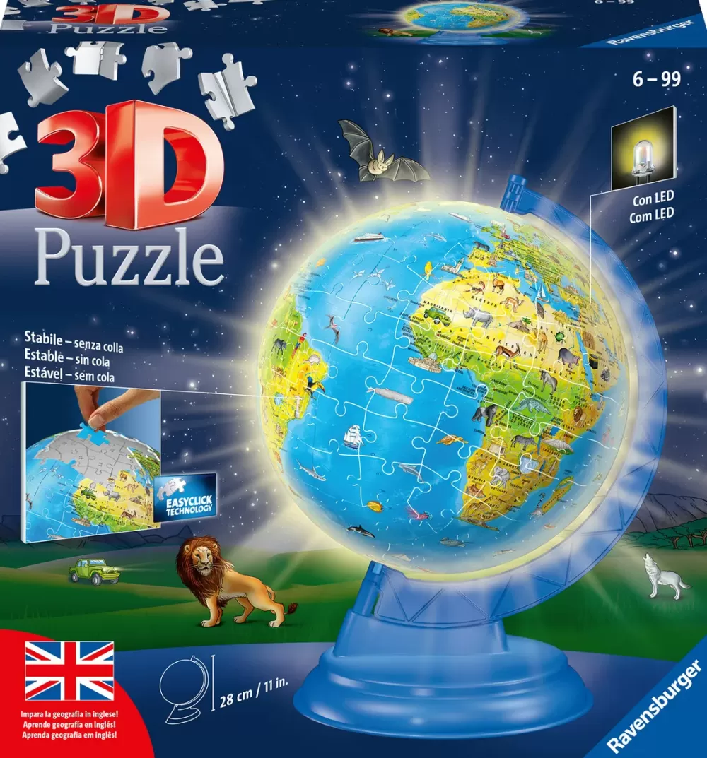 Store Globo Night Edition Con Luce, Impara La Geografia In Inglese, 180 Pezzi, 6+ Anni Puzzle 3D