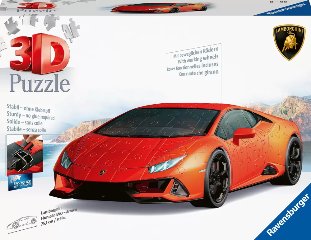 New Lamborghini Huracan Evo Arancione, 108 Pezzi, 8+ Anni Puzzle 3D