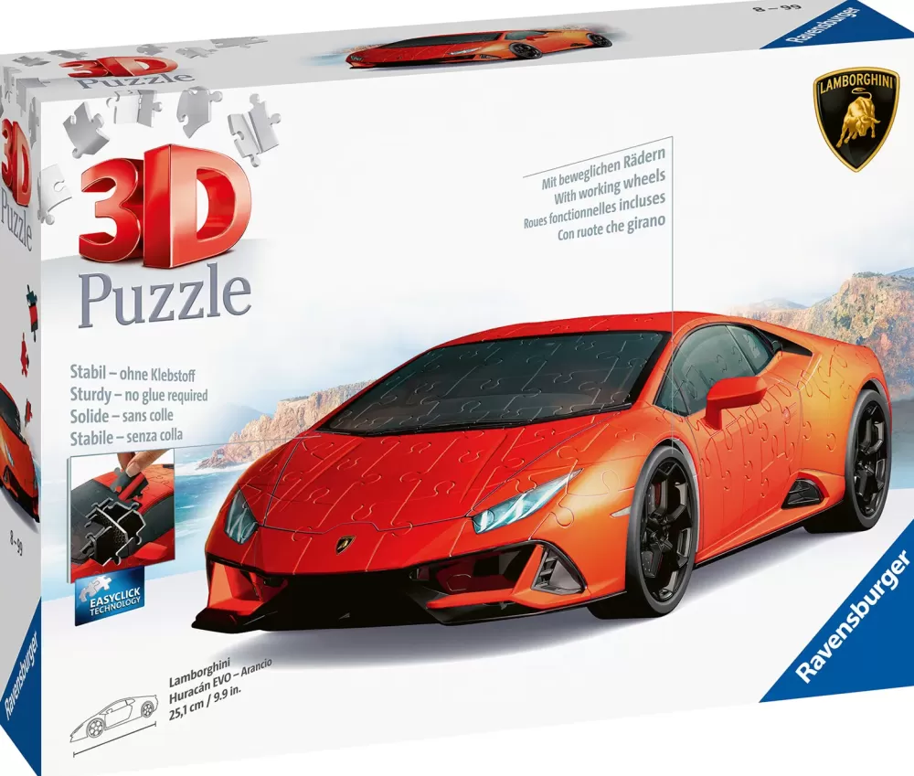 New Lamborghini Huracan Evo Arancione, 108 Pezzi, 8+ Anni Puzzle 3D