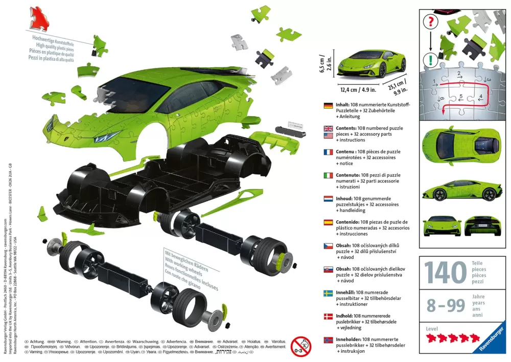 Best Lamborghini Huracan Evo Verde, 108 Pezzi, 8+ Anni Puzzle 3D