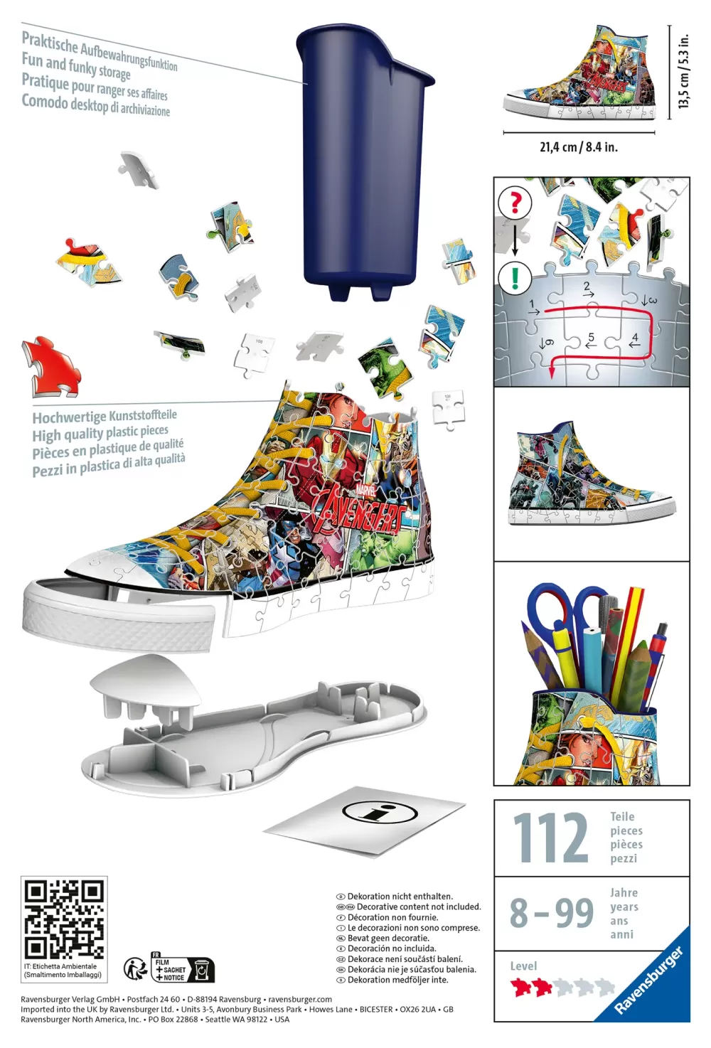 Best Sale 3D Puzzle Portapenne Sneaker Avengers, 108 Pezzi, 8+ Anni Puzzle 3D