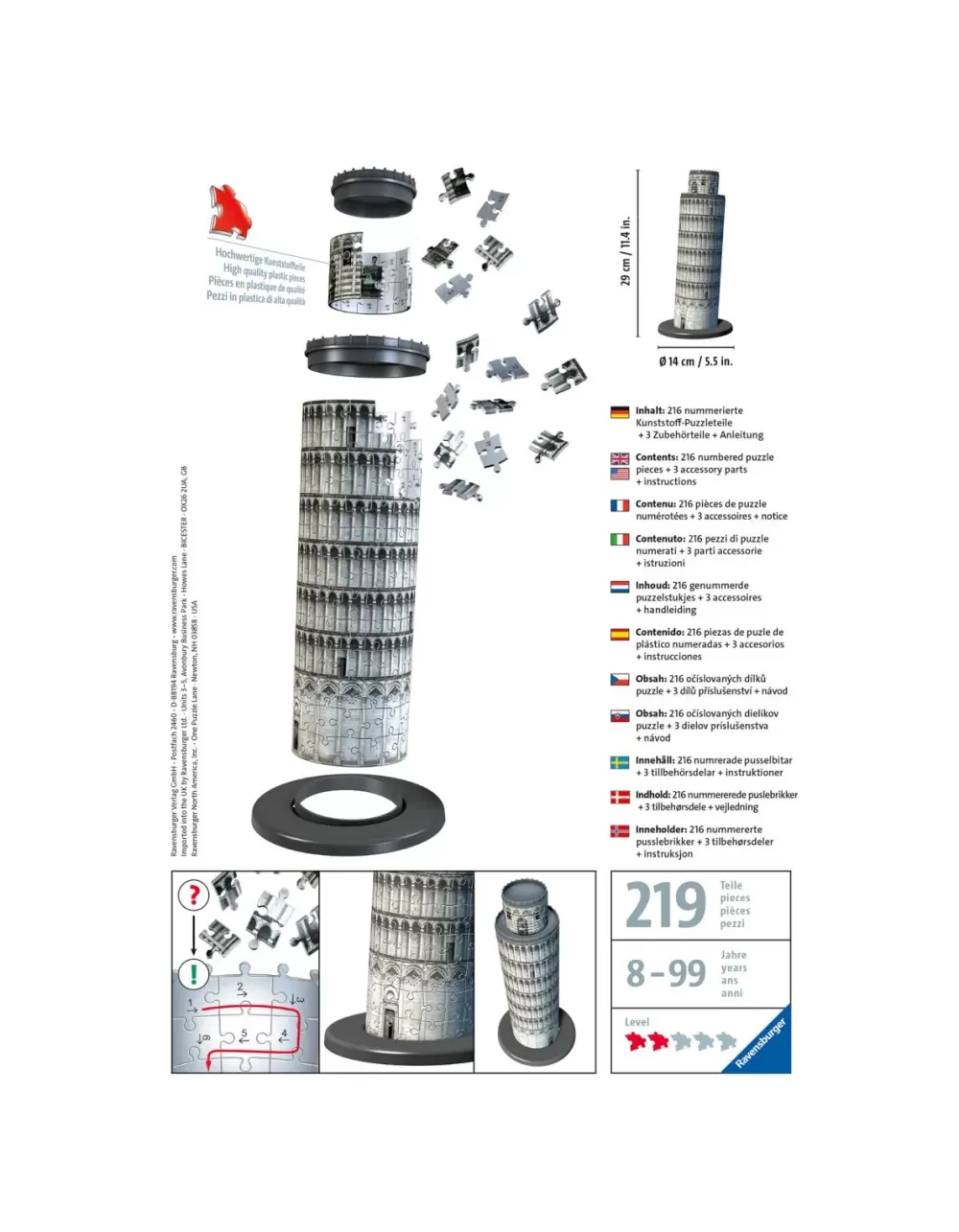 Outlet Torre Di Pisa, Italia, 216 Pezzi, 10+ Anni Puzzle 3D