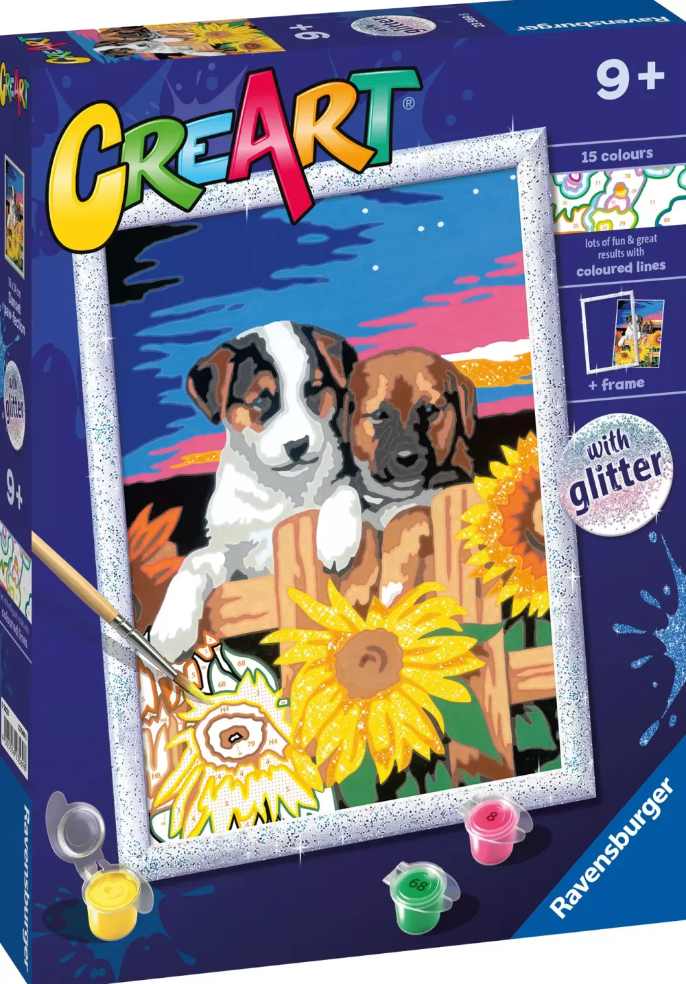 Clearance Ravensburger Serie D: Cagnolini Con Girasoli, Kit Per Dipingere Con I Numeri, Gioco Creativo Per Bambini 7+ Anni Kit Artistici E Pittura