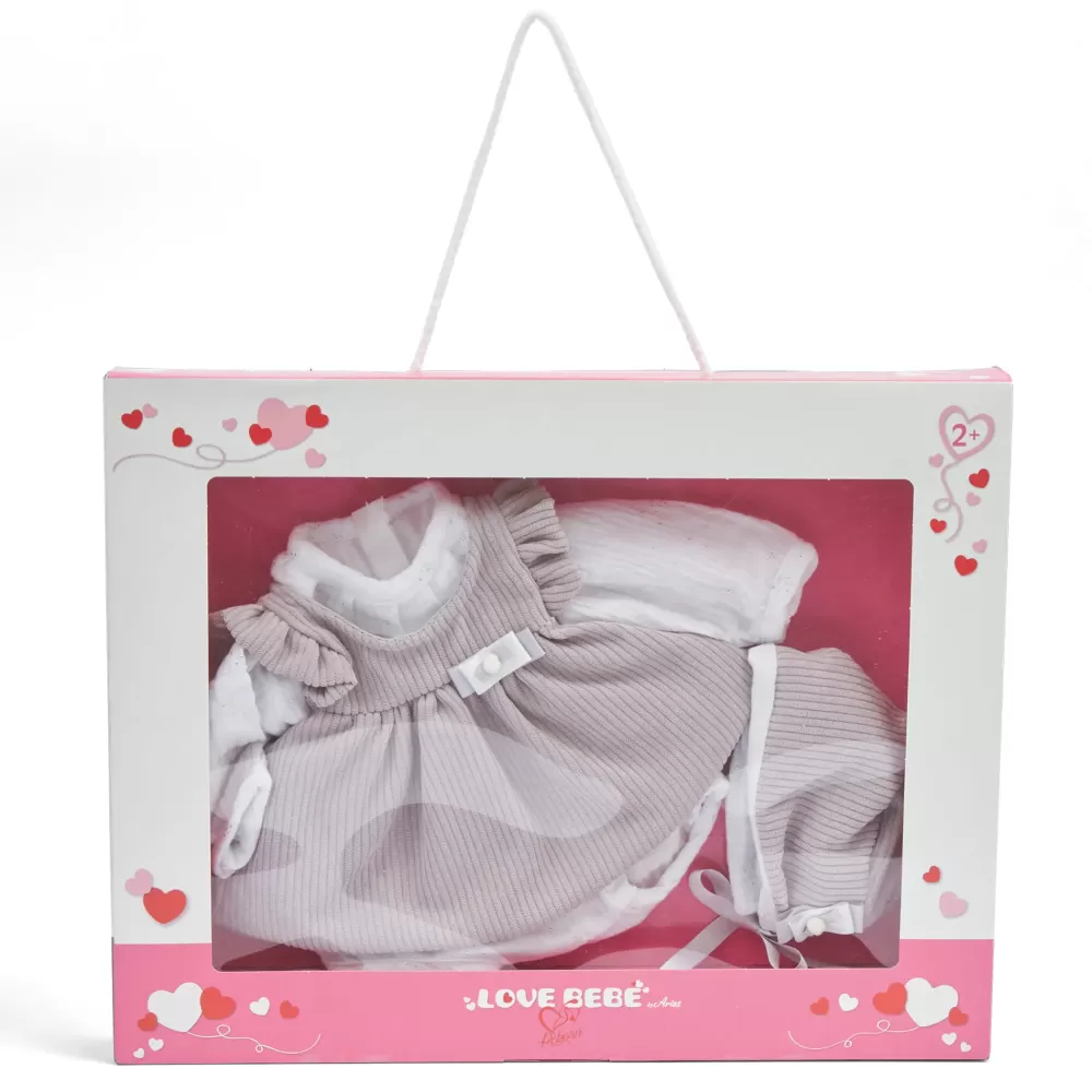 New Vestito Bebe Reborn 45 Cm Beige A Coste Con Camicia Bianca E Decorazioni Argentate Bambolotti